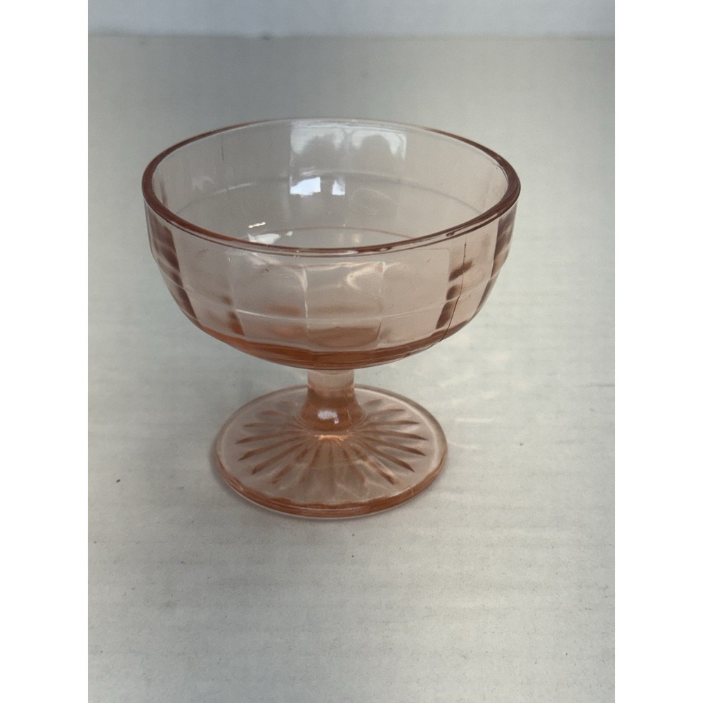 Anchor Hocking Block Optic Pink Sherbet Ice Cream Dish  Depression Glass